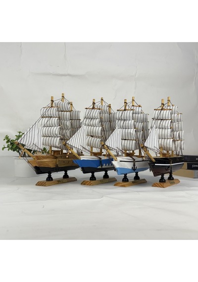 Ahşap El Yapımı Yelkenli Model Biblo, Dekoratif Masaüstü Gemi Maketi, Ev Ofis Dekoru, 24 Cm
