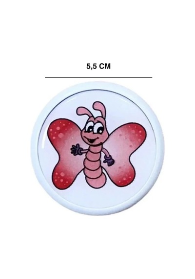 Pembe Kelebek Çocuk Odası Mobilya Kulbu - 55 MM - Abs Plastik Tekli Düğme Dolap ve Çekmece Kulpu Pembe