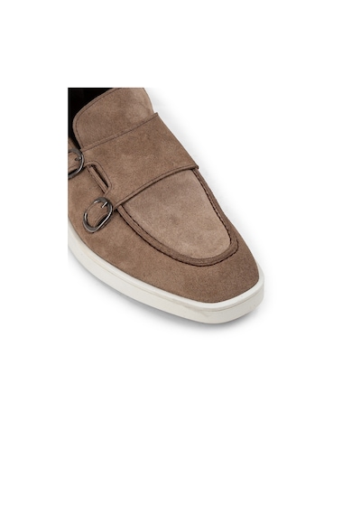 Deery Hakiki Süet Vizon Rengi Çift Tokalı Erkek Loafer - 01966mvznc01 Vizon