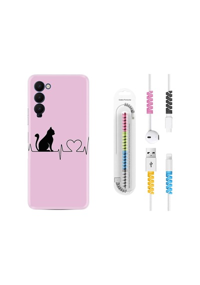 Tecno Camon 18 Kilif Kablo Koruyuculu Pink Cat Heart 1303 544153099