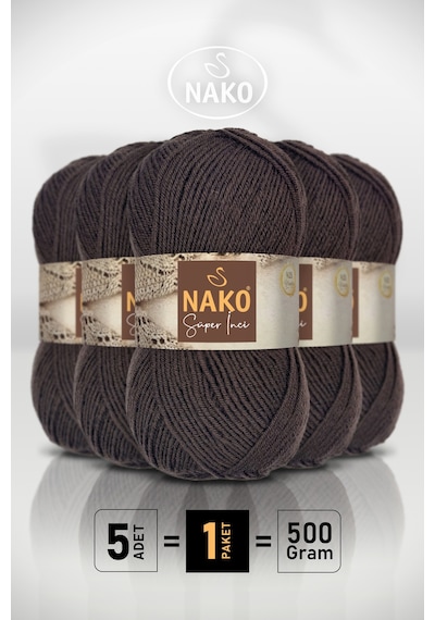 Süper İnci - 6962 Kahverengi - 5'li Paket - 100gr/260m - El Örgü İpi - Atkı Yelek Kazak İpi