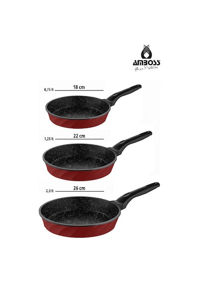 Jasper 3 Parça Döküm Tava Seti - Kırmızı
