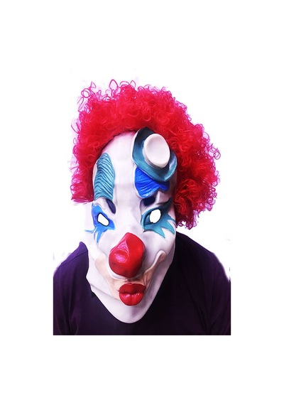 Kırmızı Renk Afro Bonus Peruklu Palyaço Lateks Et  Maske