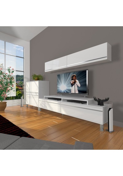 Decoraktiv Ekoflex 6y Mdf Krom Ayaklı Tv Ünitesi Tv Sehpası Beyaz