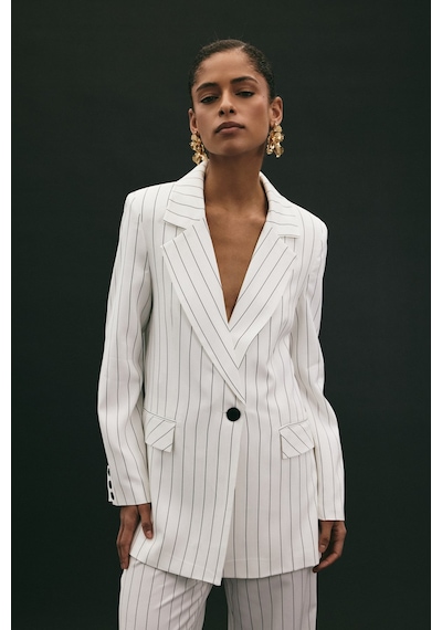 Sateen Rina Çizgili Ceket - Ekru-136934 Ekru