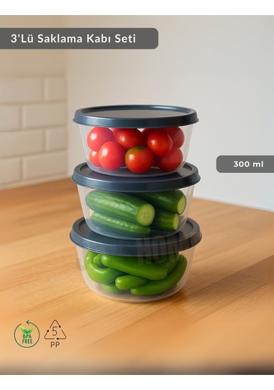 Jet's Home Yuvarlak 3'lü Saklama Kabı Bpa Free Derin Dondurucu İçin Uygun Beslenme Kabı 300 Ml Şeffaf