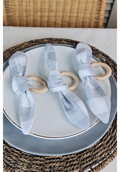 Retro Fiyonk Ahşap Halka Peçete Yüzüğü 6 Lı Gri
