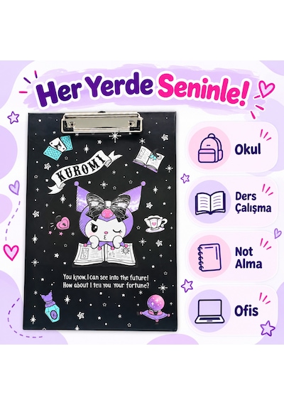Bakgelal Kuromi Fal Ve Büyü Temalı Siyah Metal Mandal Klipsli Sekreterlik Ve Bloknot Altlığı A4 Uyumlu - 9065500888634