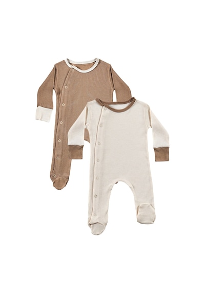 Tinylamb Milky Chocolate Bebek Tulum Takımı 2 Parça Unisex Organik Pamuk Yenidoğan Hediye Seti Kahverengi-krem