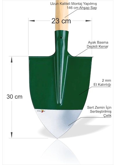 Uzun Saplı 140 Cm Çelik Sivri Uçlu Sağlam 2 Mm Kalınlığında 30 Cm Bel Küreği Bahçe Tarla Ekim Öncesi Toprak Kaldırmak İçin Eğilmez Sertleştirilmiş Sivri Uçlu Çim Depkili Bel Küreği Ve Sap