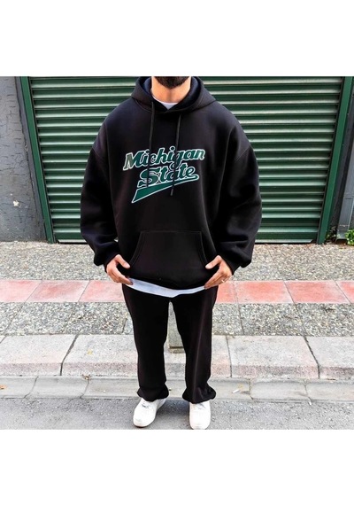 Startmore Adrift Unisex Erkek/kadın Michigan Renkli Özel Baskılı Oversize Kapüşonlu Sweatshirt Siyah Siyah