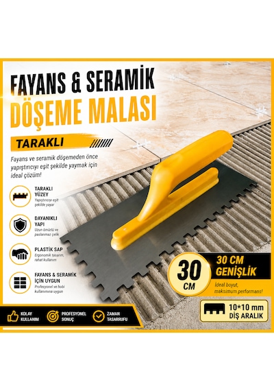 Fayans Malası Seramik Tarağı Dişli Taraklı Plastik Sap 10x10 Mm Diş 30 Cm Uzunluk