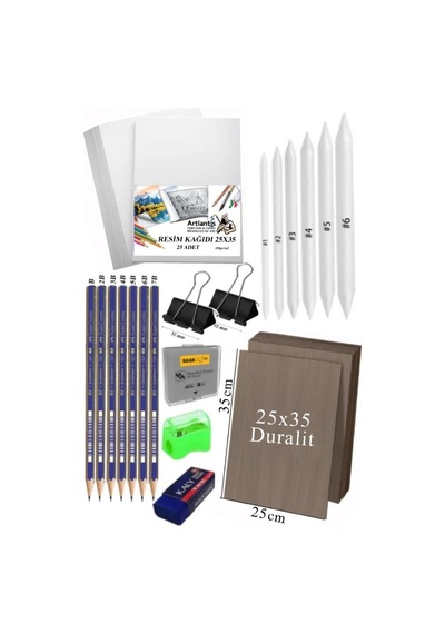 Karakalem Eskiz Çizim Seti Duralit Seti 25x35 Cm 1 Paket Pastel Dağıtıcı Kalem Resim Kağıdı Faber Dereceli Kalem Seti Hamur Silgi Sınav Silgisi