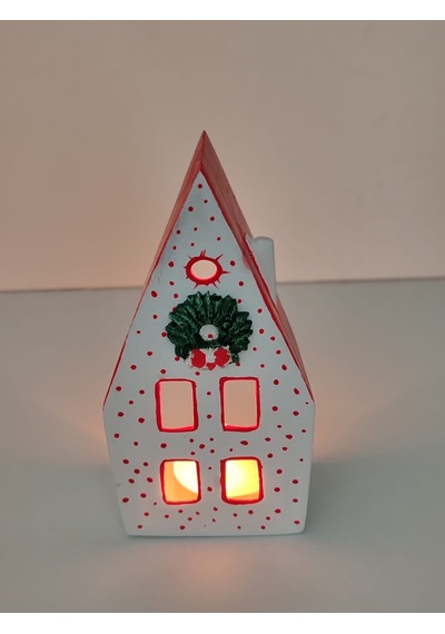 Home Yılbaşı Ev Mumluk Seti, Kırmızı Beyaz El Yapımı Dekoratif Ob