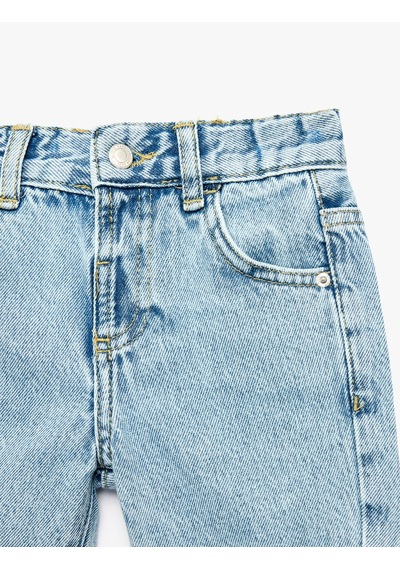 Koton Pamuklu Düğmeli Cepli Denim Şort Orta İndigo 6smb40023td