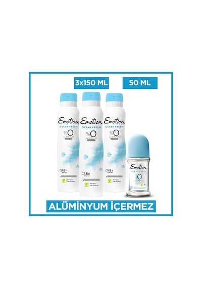 Emotion Ocean Fresh Kadın Deodorant 3x150 Ml & Ocean Fresh Roll On 50 Ml