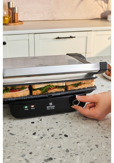 Emsan Inox Feel Steel 1800 W 6 Dilim Kapasiteli Izgara Ve Tost Makinesi