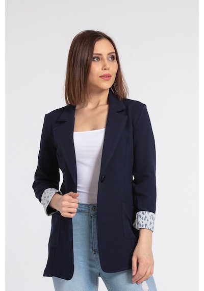 Jument Yakalı Cepli Uzun Kol Katlamalı Blazer Kumaş Ceket-Lacivert