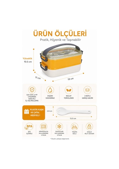 Vagonlife Vgn-462 Sarı-beyaz 1400 Ml 3 Bölmeli Paslanmaz Çelik Lunch Box Beslenme Kabı Çok Renkli