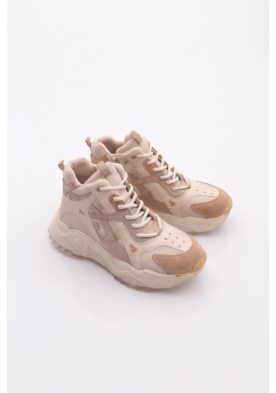 Dgn 6580 Kadin Kalin Taban Sneaker Ayakkabi Bej Rose