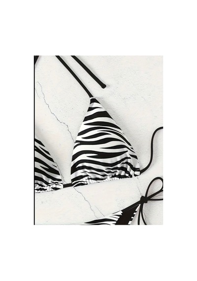 Lilly Zebra Desenli Bikini Takımı Siyah Siyah
