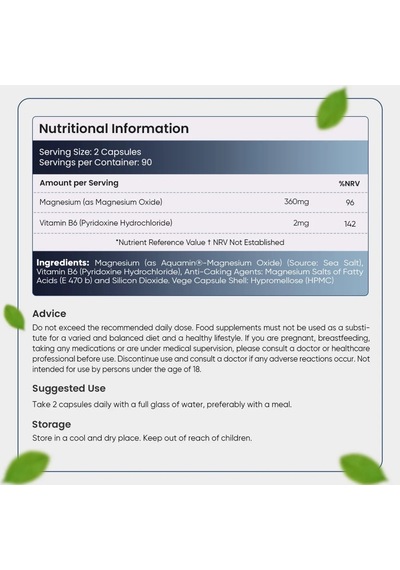 Marine Magnesium + Vitamin B6 -360mg 180 Capsules