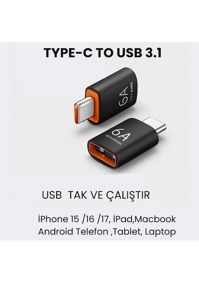 Usb Type-c 6a 120w Gen 3.1 Otg Dönüşrüeücü Adaptör 1 Adet