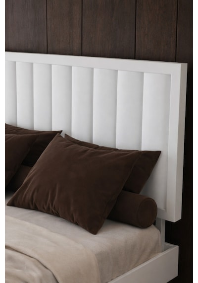 Hüma Dikey Başlıklı Masif Ahşap Karyola Beyaz 100x200