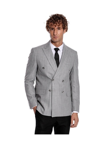 Wessi Kruvaze Slim Fit Çizgili Gri Erkek Ceket 001