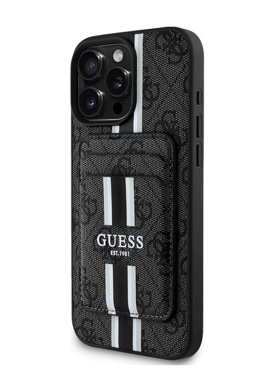 Apple Uyumlu iPhone 16 Pro Max Kılıf Guess Lisanslı Magsafe Özellikli 4g Desenli Çizgili Kartlıklı Siyah