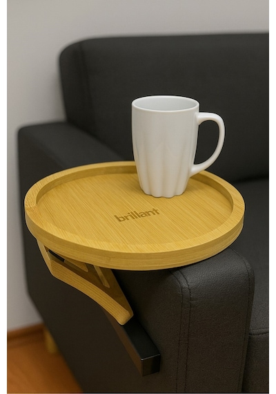 Kaymaz Sabitlenen Kol Dayama Tepsisi, Yuvarlak Servis Standı Br-6594 - 22 Cm Kahverengi