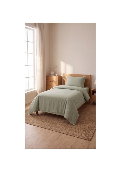 %100 Pamuk Keten Tek Kişilik Nevresim Takımı Lastikli Çarşaflı 160x200 Cm Haki - 904795714 Haki