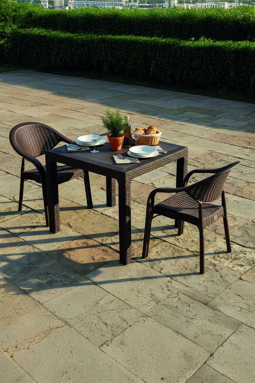 Bamboo 2 Kişilik Rattan Masa Sandalye Takımı Kahve Kahve