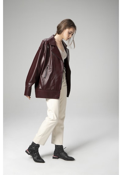 Dericlub Wm019 Oversize Biker Hakiki Deri Kadın Mont