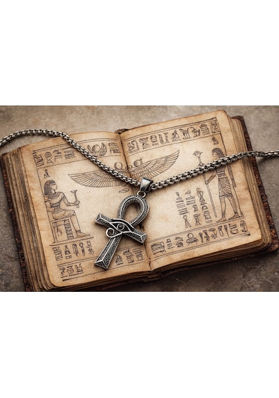 Antik Eskitme Çelik Siyah Zirkon Taş Detaylı Eye Of Horus Kolye Gümüş
