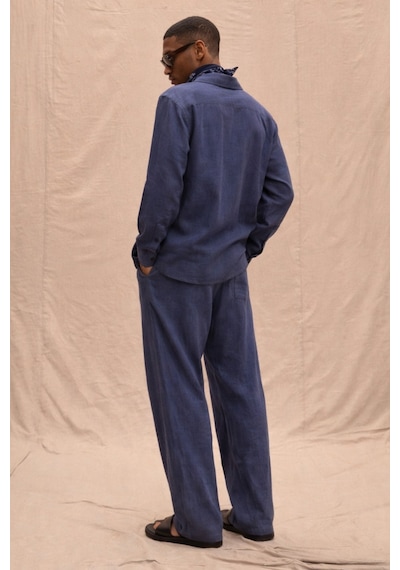 Tarz Cool Erkek Haki Tencel Kumaş Oversize Gömlek Pantolon Takım Rahat Kesim Yazlık Kombin Lacivert
