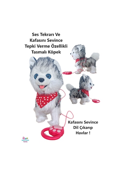 Ses Tekrarlayan Kafasını Sevince Tepki Veren Yürüyen Havlayan Tasmalı Kuyruğunu Sallayan Oyuncak Kedi Köpek 25 Cm. Kurt Köpeği Ses Tekrarlayan Kafasını Sevince Tepki Veren Yürüyen Havlayan Tasmalı Kuyruğunu Sallayan Oyuncak Kedi Köpek 25 Cm. Kurt Köpeği