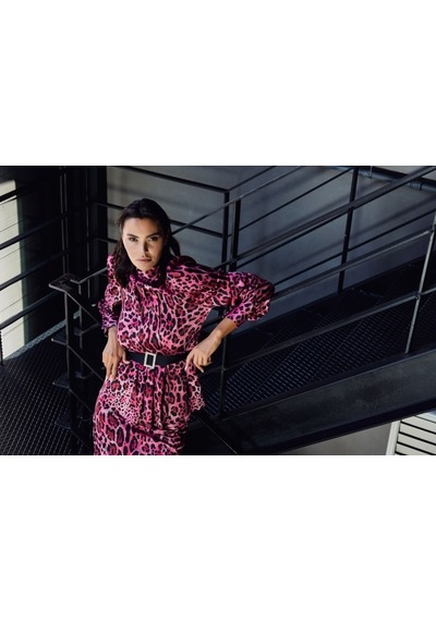 Serpil Exclusive Leopar Desenli Bel Kemerli İki Parça Takım Cesur Ve Modern Stil Fuşya