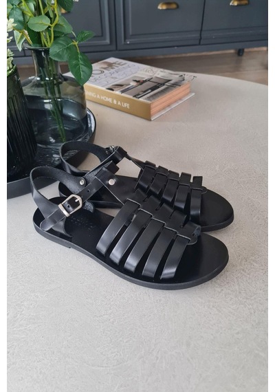 004 8006 Topukla Kadın Düz Taban Hakiki Deri Bodrum Sandalet 001