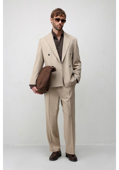 Antioch Relax Fit Kruvaze Erkek Blazer Ceket Bej