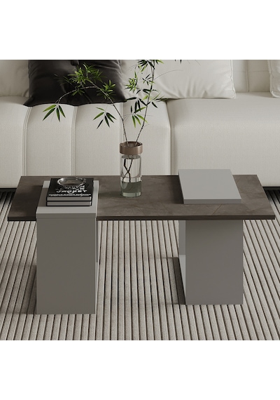 Matris Modern Orta Sehpa Geometrik Tasarım Ve Şık Detaylar Gordion Mermer/gri