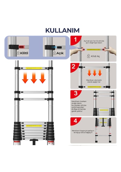 Paslanmaz Çelik Katlanır Merdiven 3.1 Metre 1 Adet