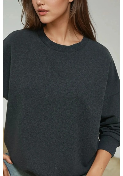 Hiccup Oversize Bisiklet Yaka Basic Sweatshirt Gri