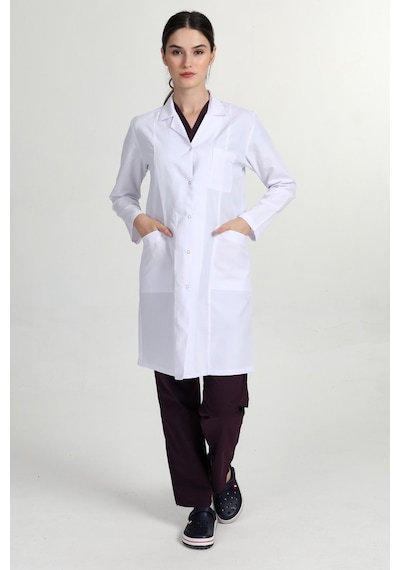 Önlük Uzun Gömlek Yaka Doktor Hemşire Öğretmen Kadın Önlüğü Beyaz