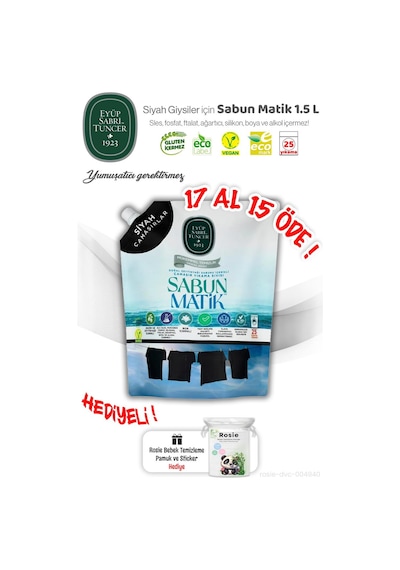 Siyah Çamaşırlar Sabun Matik 1,5 L, 17 Al 15 Öde Ve Rosıe Hediye 1500 ML