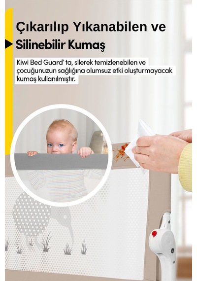 Kiwi Çocuk Yatak Koruyucu Bariyeri Ve Yatak Korkuluğu, Ekstra Dolgulu Kumaş Bed Guard Beyaz 150x65