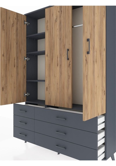 Arges Dolap 5 Raflı 6 Çekmeceli Tek Askılı 132x30x195 Antrasit-çam/antrasit Atlas Çam/antrasıt Arges Dolap 5 Raflı 6 Çekmeceli Tek Askılı 132x30x195 Antrasit-çam/antrasit Atlas Çam/antrasıt