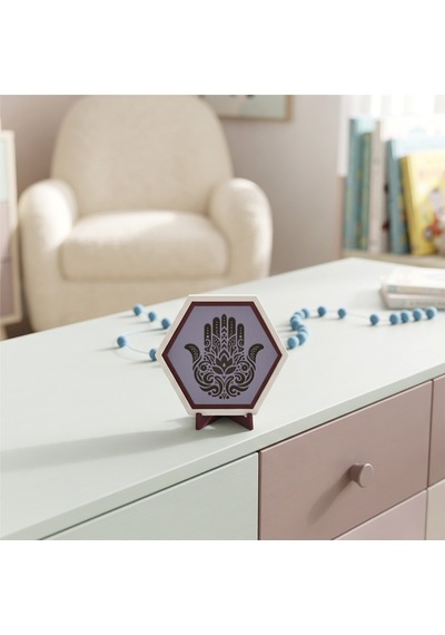 Modern Ve Butik Hamsa Masaüstü Süsü, Sevdikleriniz İçin Anlamlı, Özgün Ve Estetik Bir Hediye 10x10 Cm, Mor