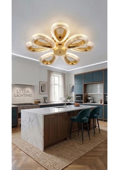 Damla Model 8'li Gold 3 Renk Modu Ledli Tavana Sıfır Salon Mutfak Çocuk Yatak Odası Led Avize