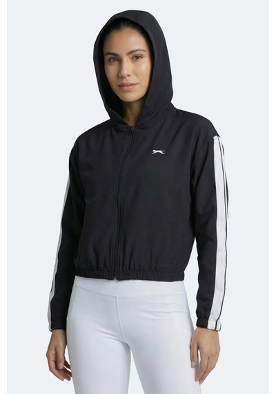 Slazenger Razzle Kadın Fermuarlı Kapüşonlu Cepli Siyah Sweatshırt Siyah